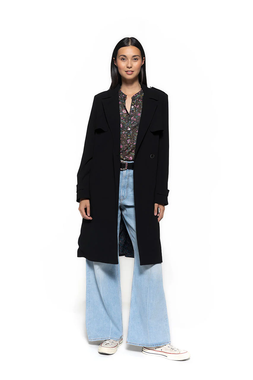 Trench noir BEDELINE-Trench en tissu fluide noir - Image 4