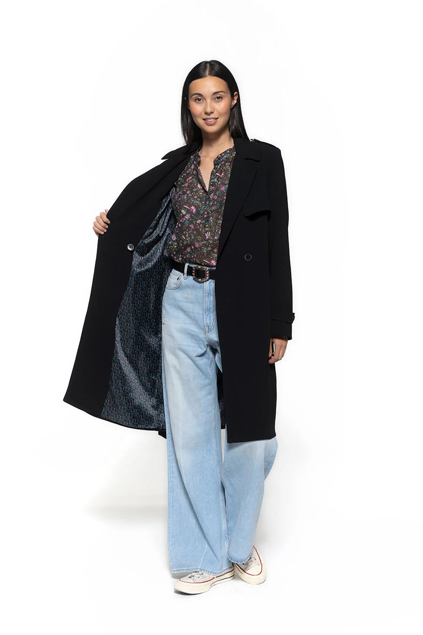 Trench noir BEDELINE-Trench en tissu fluide noir - Image 7