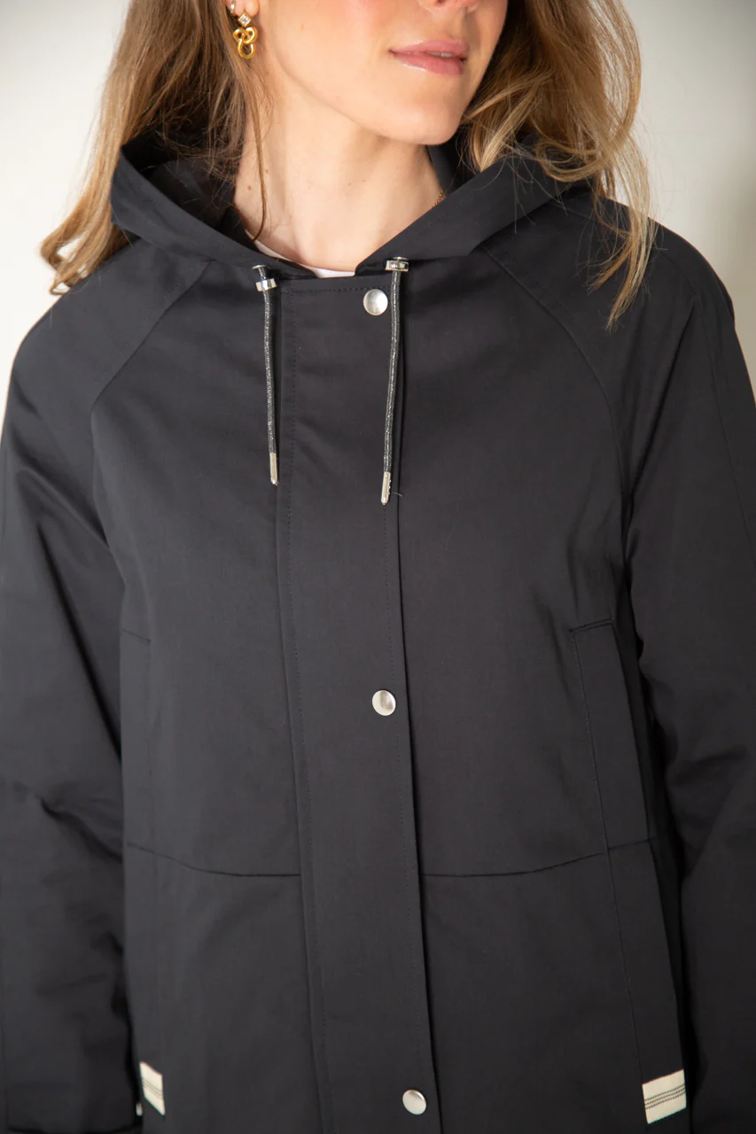 LOCRONAN-Parka à capuche en pur coton bleu marine - Image 3