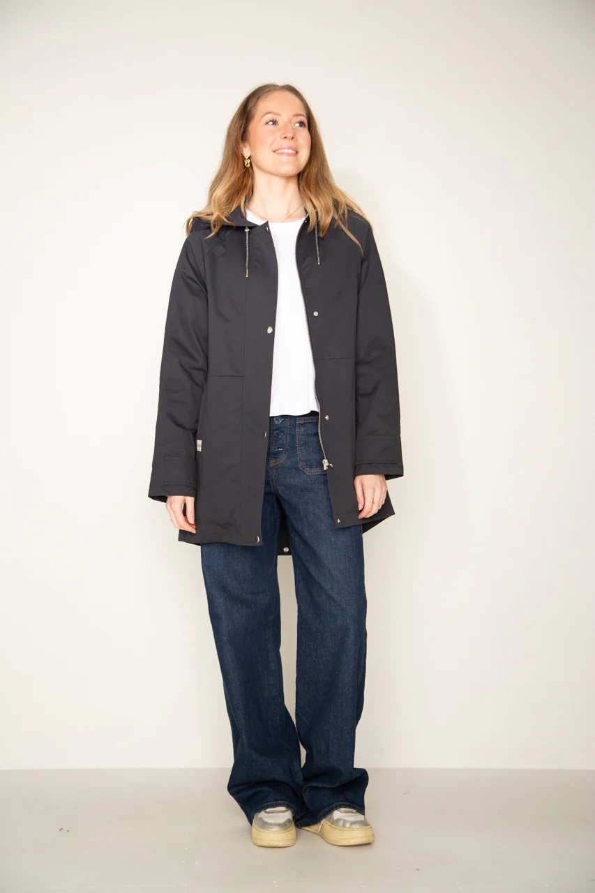 LOCRONAN-Parka à capuche en pur coton bleu marine - Image 8