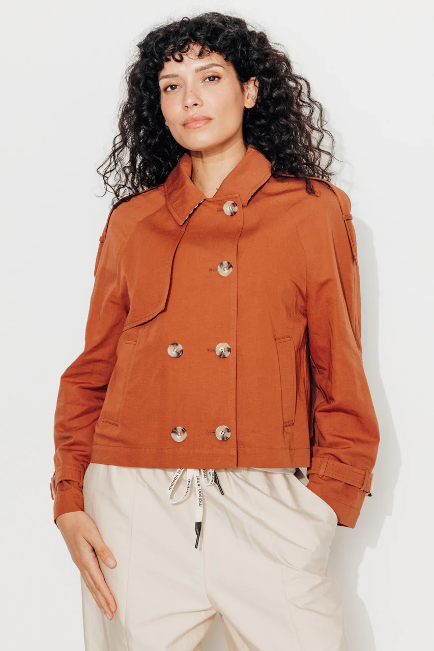 BOVELLE - Veste esprit trench coton et lin marron - Image 3