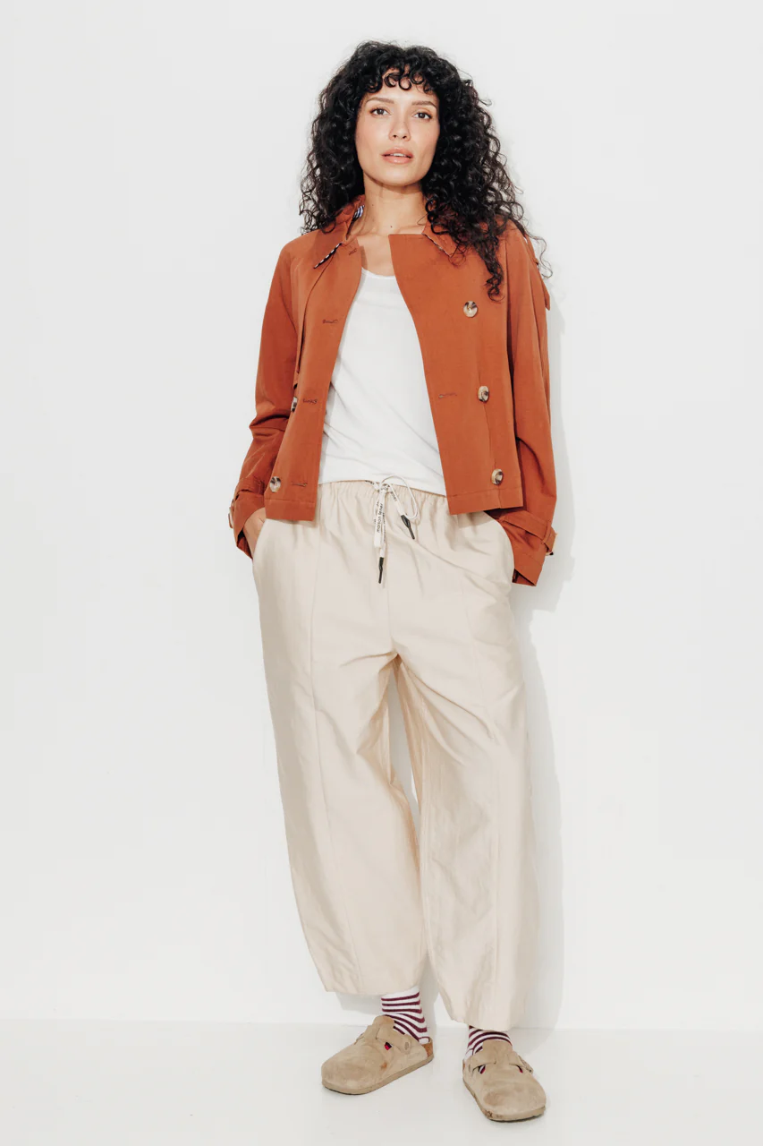 BOVELLE - Veste esprit trench coton et lin marron - Image 4