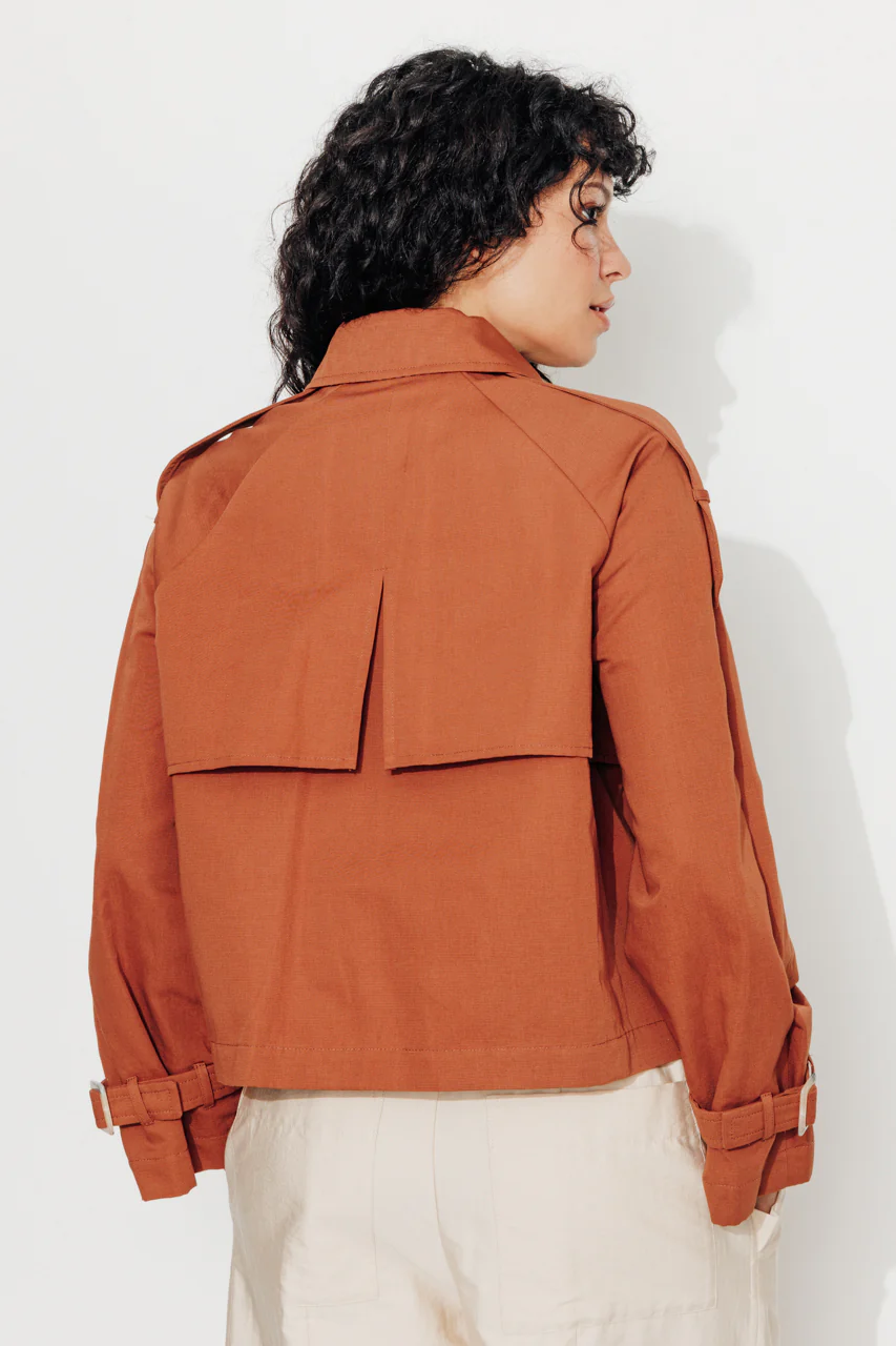 BOVELLE - Veste esprit trench coton et lin marron - Image 5