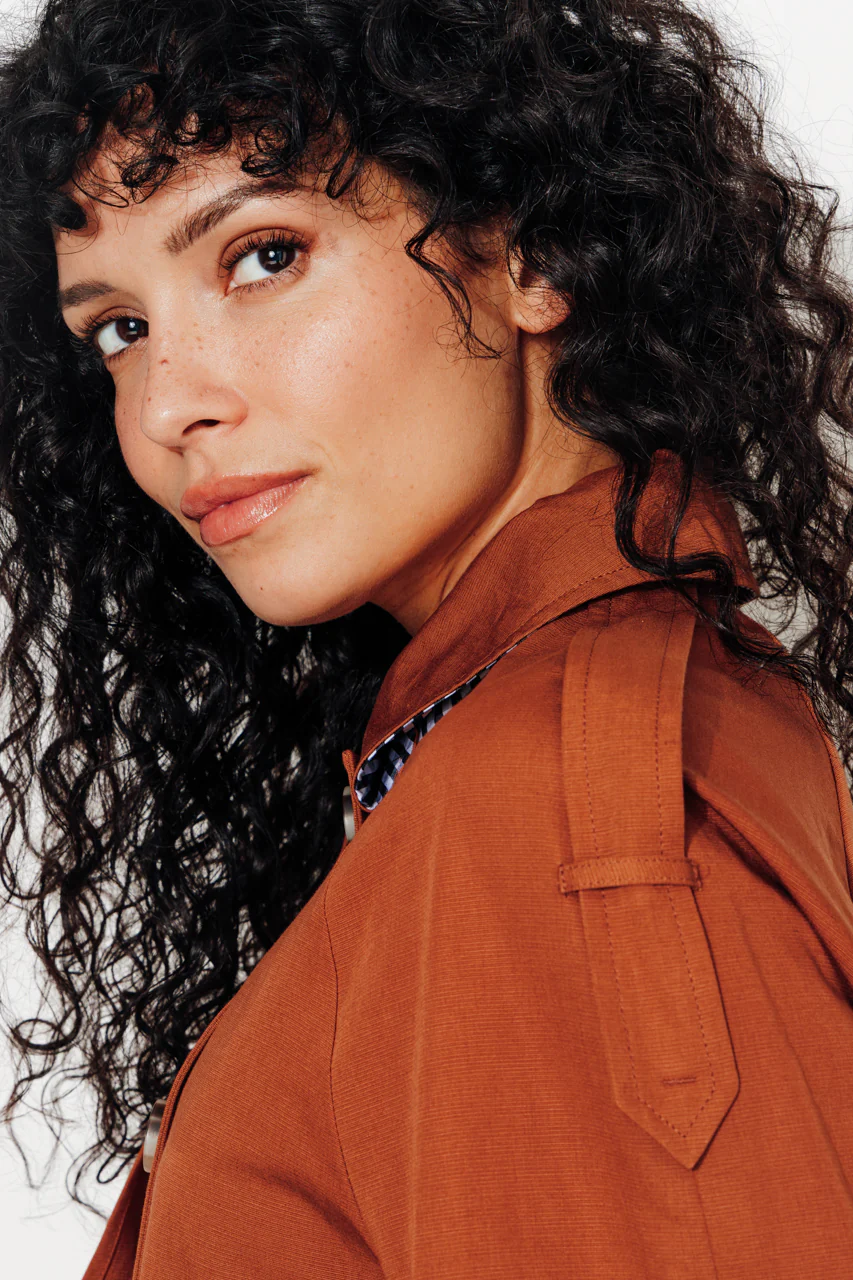 BOVELLE - Veste esprit trench coton et lin marron - Image 6
