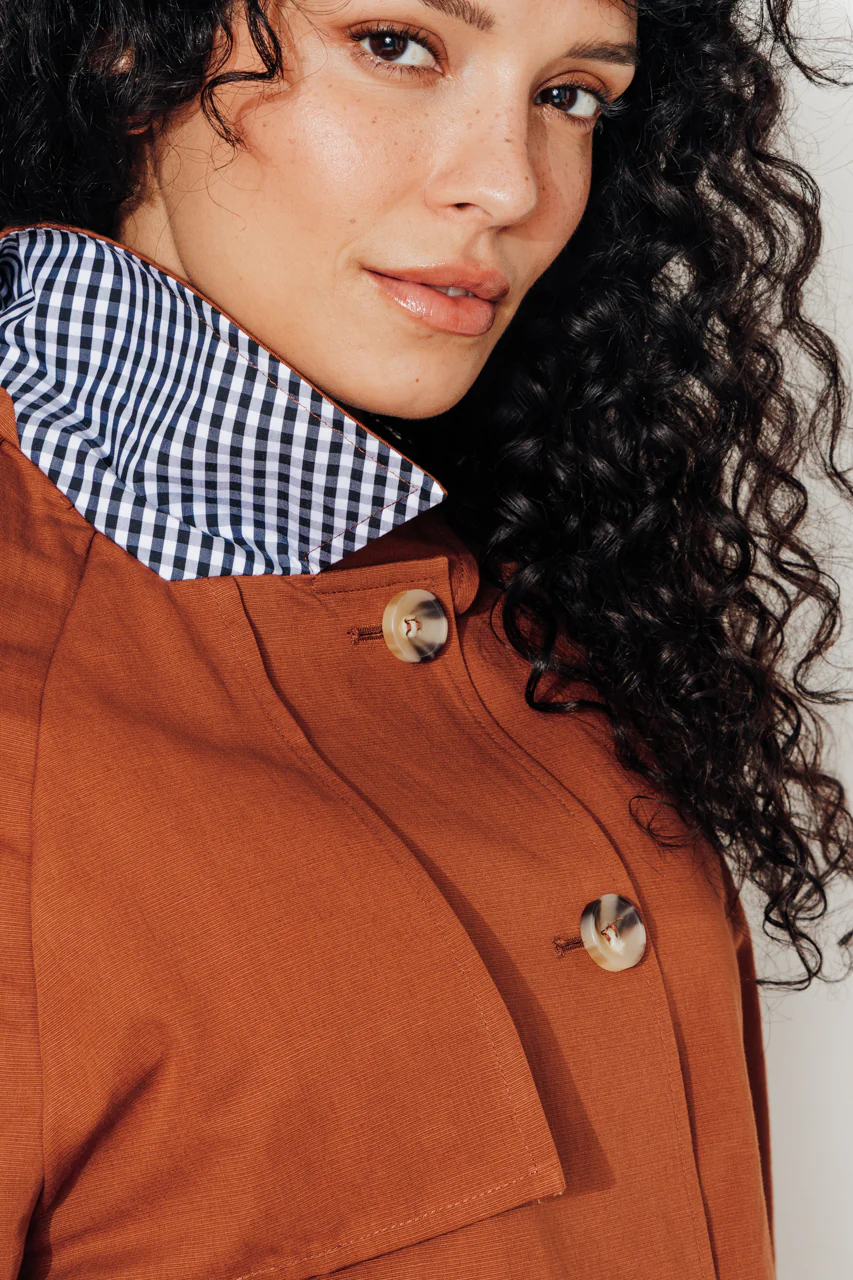 BOVELLE - Veste esprit trench coton et lin marron - Image 7