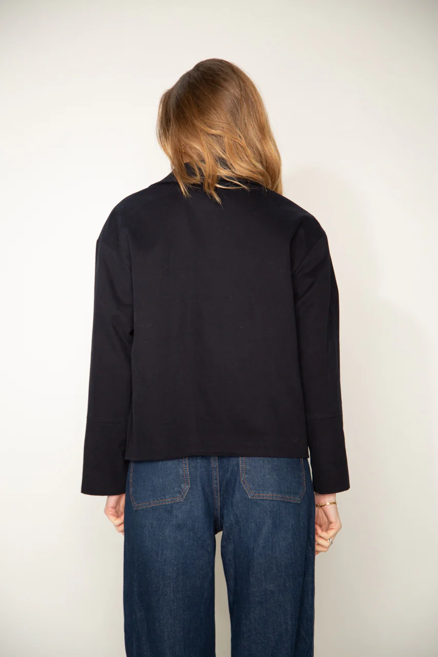 Sofar- Manteau court oversize coton bleu marine - Image 3