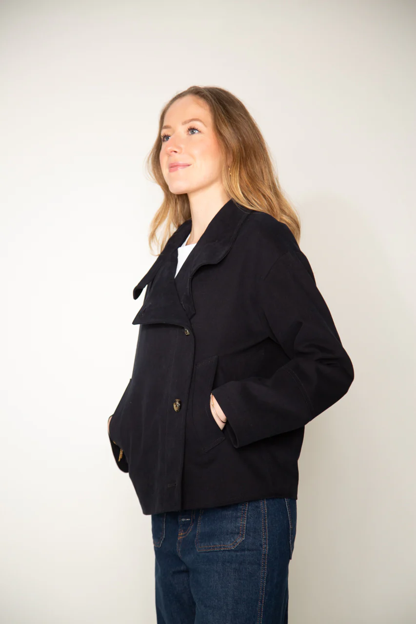 Sofar- Manteau court oversize coton bleu marine - Image 4