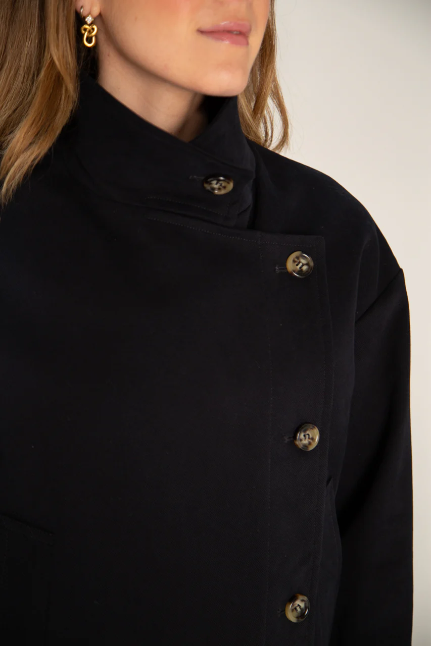 Sofar- Manteau court oversize coton bleu marine - Image 5
