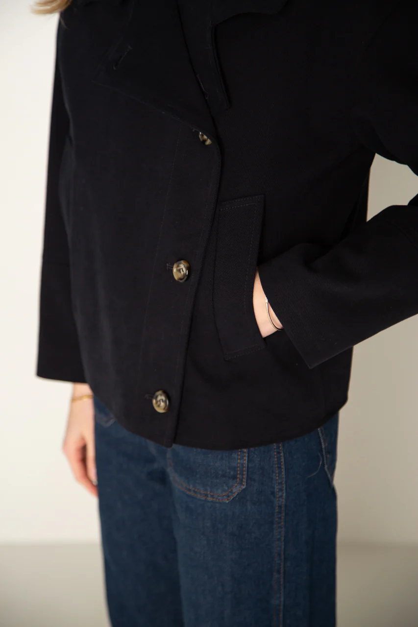 Sofar- Manteau court oversize coton bleu marine - Image 6