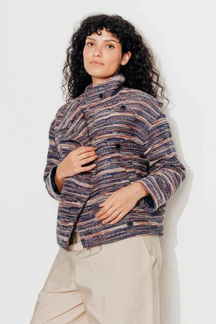 SOFAR - Manteau court oversize en jacquard rayé - Image 3
