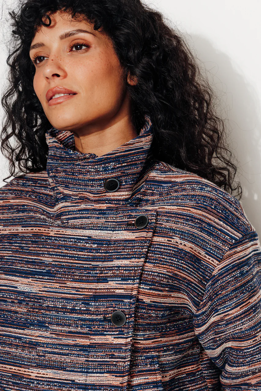SOFAR - Manteau court oversize en jacquard rayé - Image 6