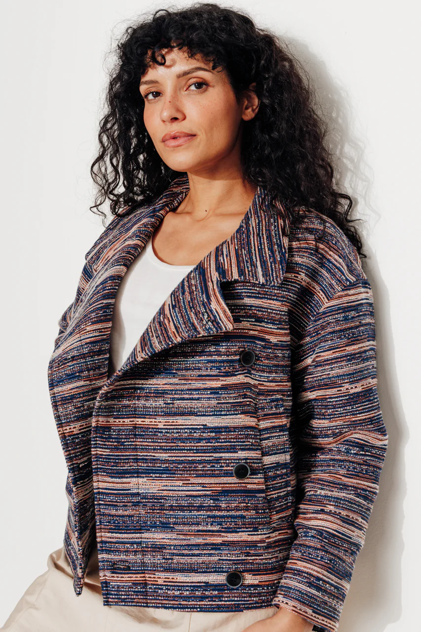 SOFAR - Manteau court oversize en jacquard rayé - Image 7