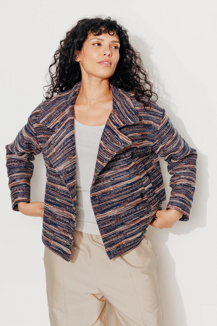 SOFAR - Manteau court oversize en jacquard rayé - Image 8