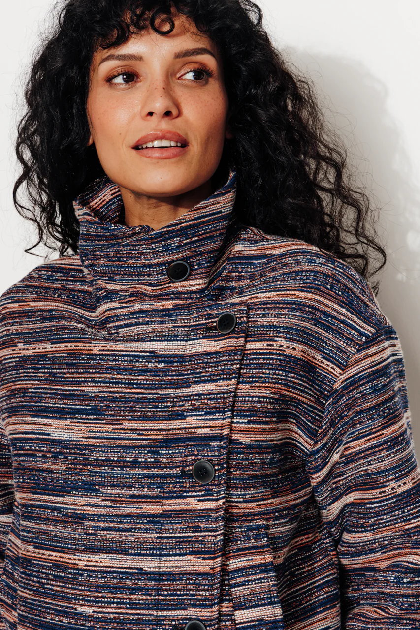 SOFAR - Manteau court oversize en jacquard rayé - Image 9