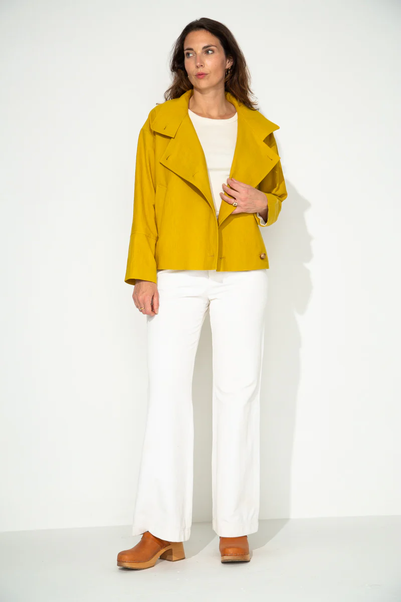 SOFAR - Manteau asymétrique oversize coton et lin jaune - Image 4