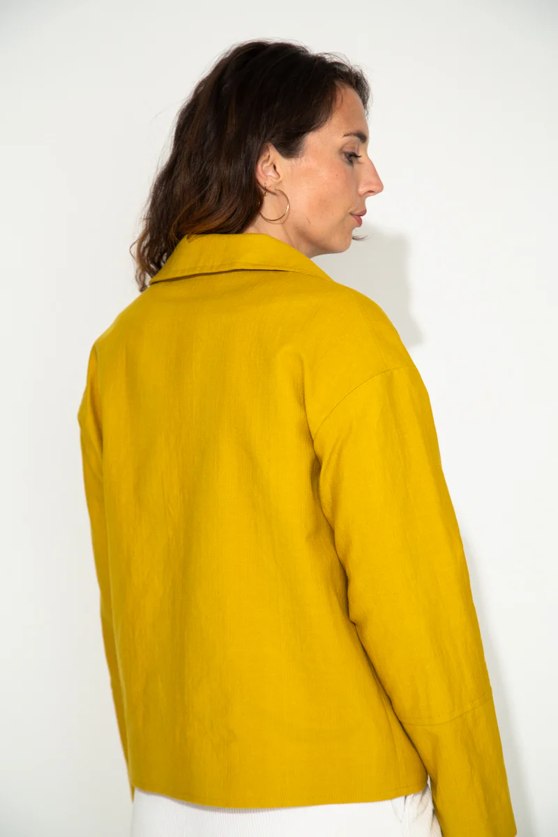 SOFAR - Manteau asymétrique oversize coton et lin jaune - Image 5