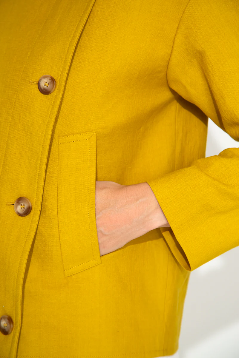 SOFAR - Manteau asymétrique oversize coton et lin jaune - Image 6