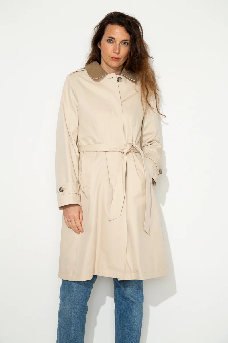 MAROCA - Trench long 100% coton déperlant et velours beige - Image 3