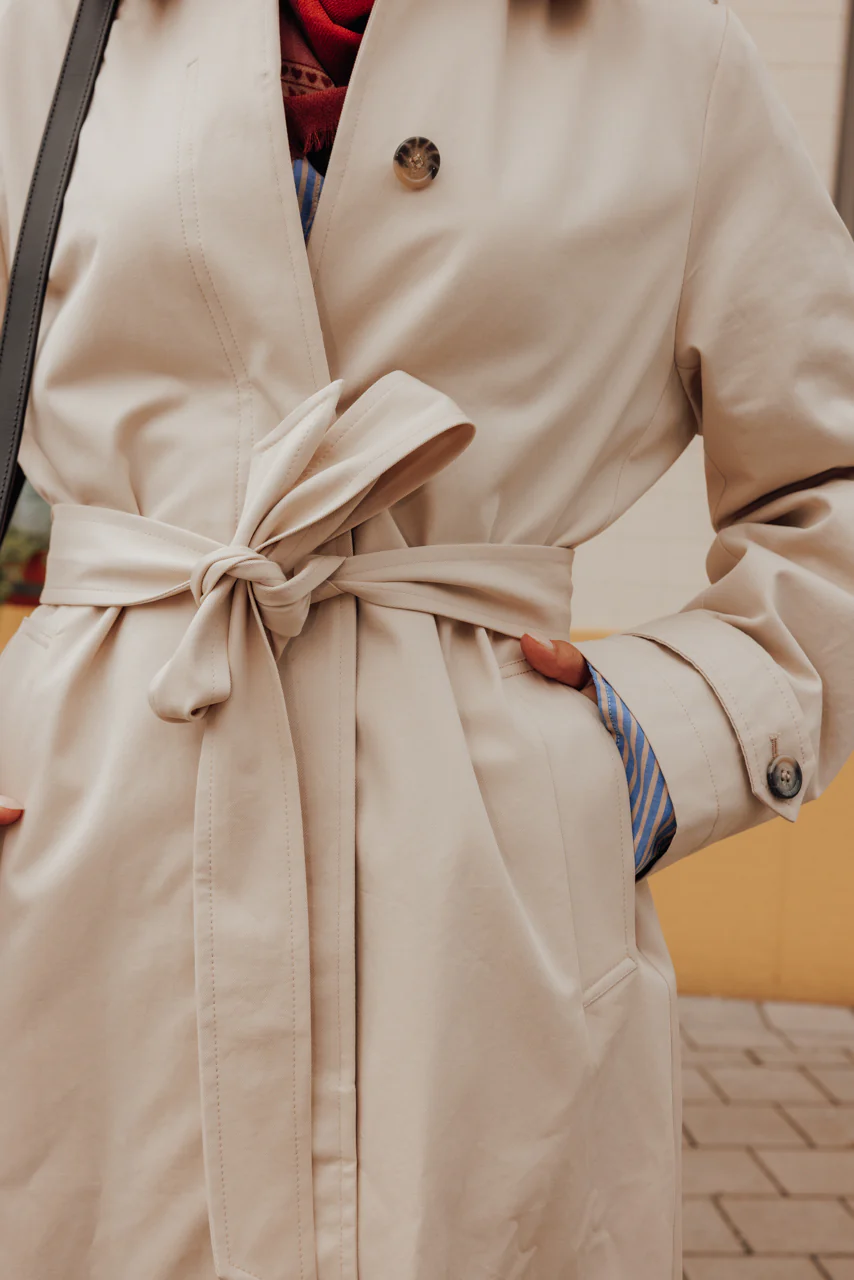 MAROCA - Trench long 100% coton déperlant et velours beige - Image 4