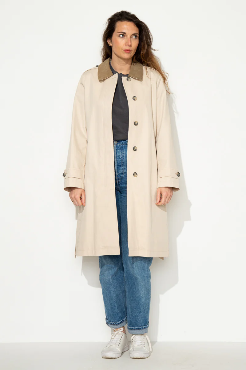 MAROCA - Trench long 100% coton déperlant et velours beige - Image 5
