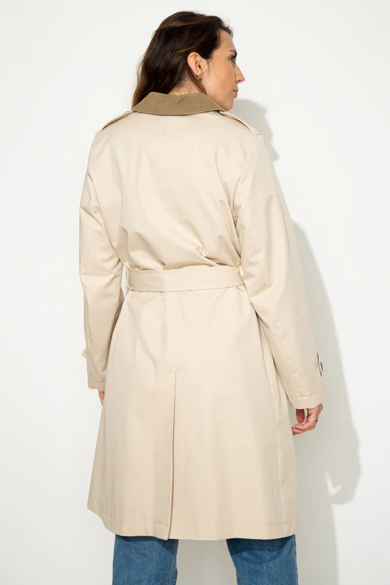 MAROCA - Trench long 100% coton déperlant et velours beige - Image 6