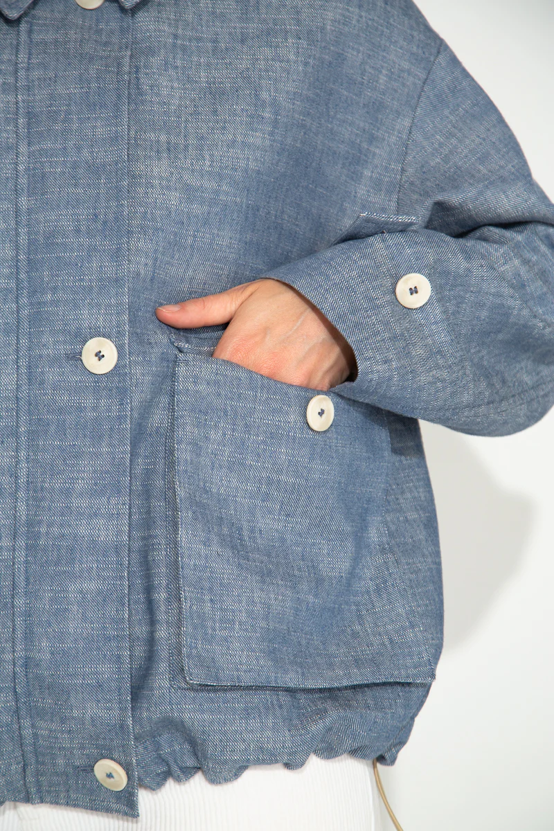 CANNA - Veste oversize en coton et lin effet jean - Image 3