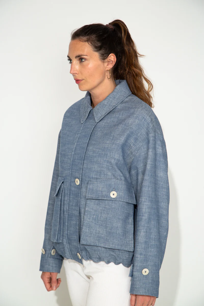 CANNA - Veste oversize en coton et lin effet jean - Image 5