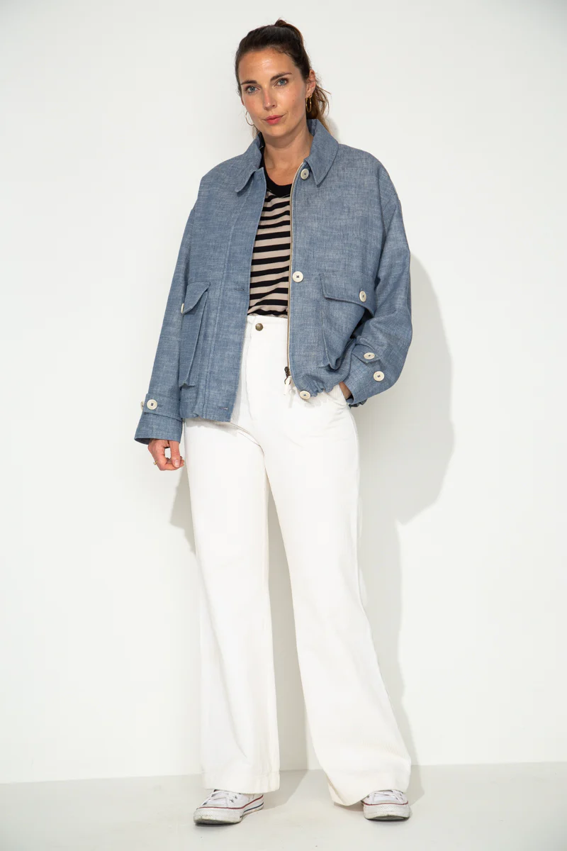 CANNA - Veste oversize en coton et lin effet jean - Image 6